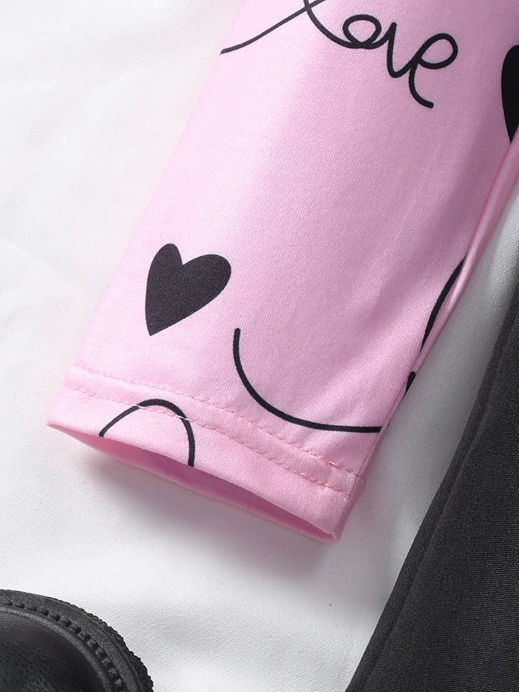 Autumn And Winter Girls' Fashion Trendy Daily Leisure Sweet And Cute Love Long Sleeve&Half Skirt Two Piece Set