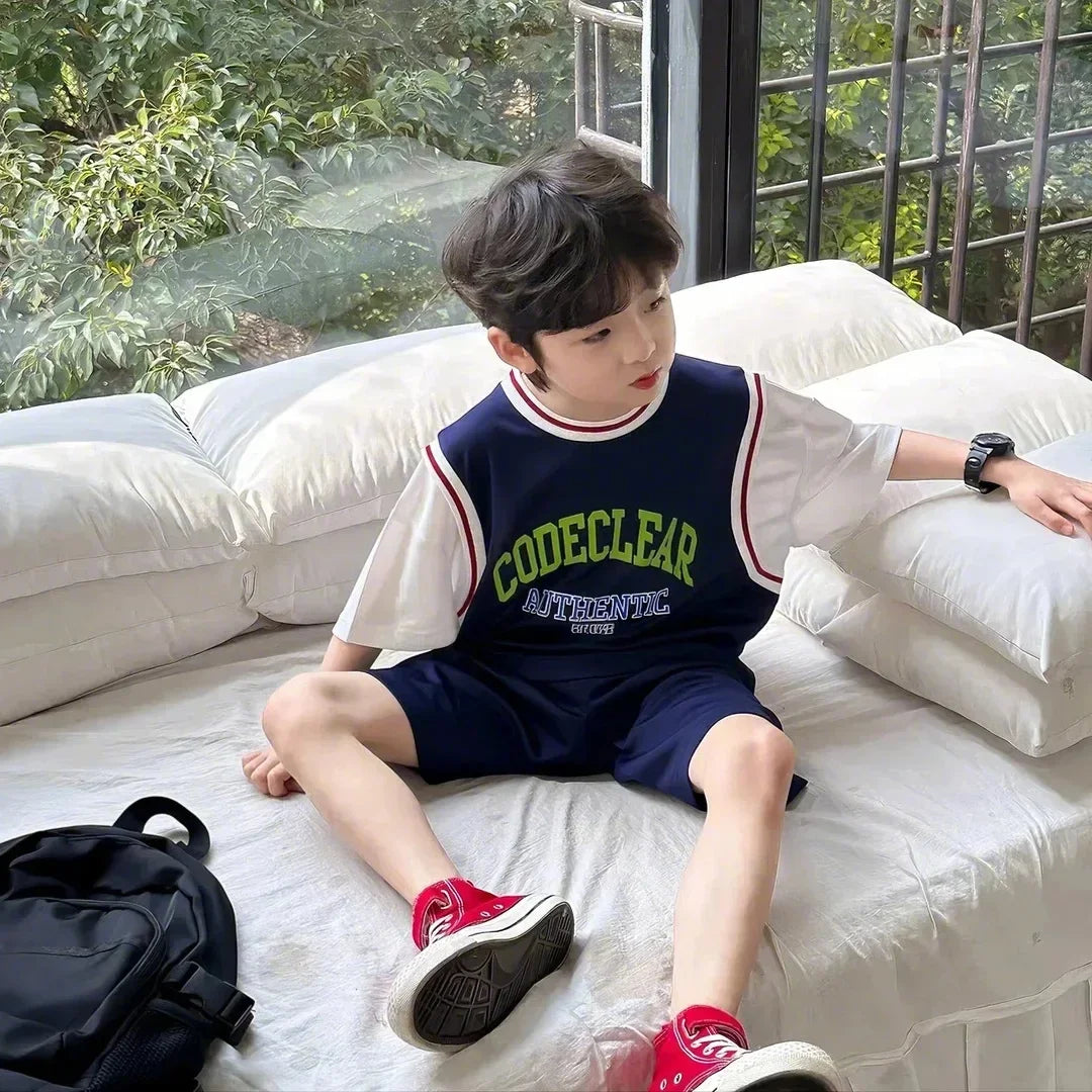 New Kids Short Sleeve Set Summer Short Sleeve Set Thin Children's Clothing Quick Dry Sports Suit