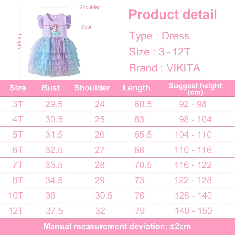 VIKITA Kids Princess Party Daily Summer Tutu Dress Girl Mermaid Purple Costumes Kids Elegant Tulle Mesh Prom Gown 3-10 Yrs