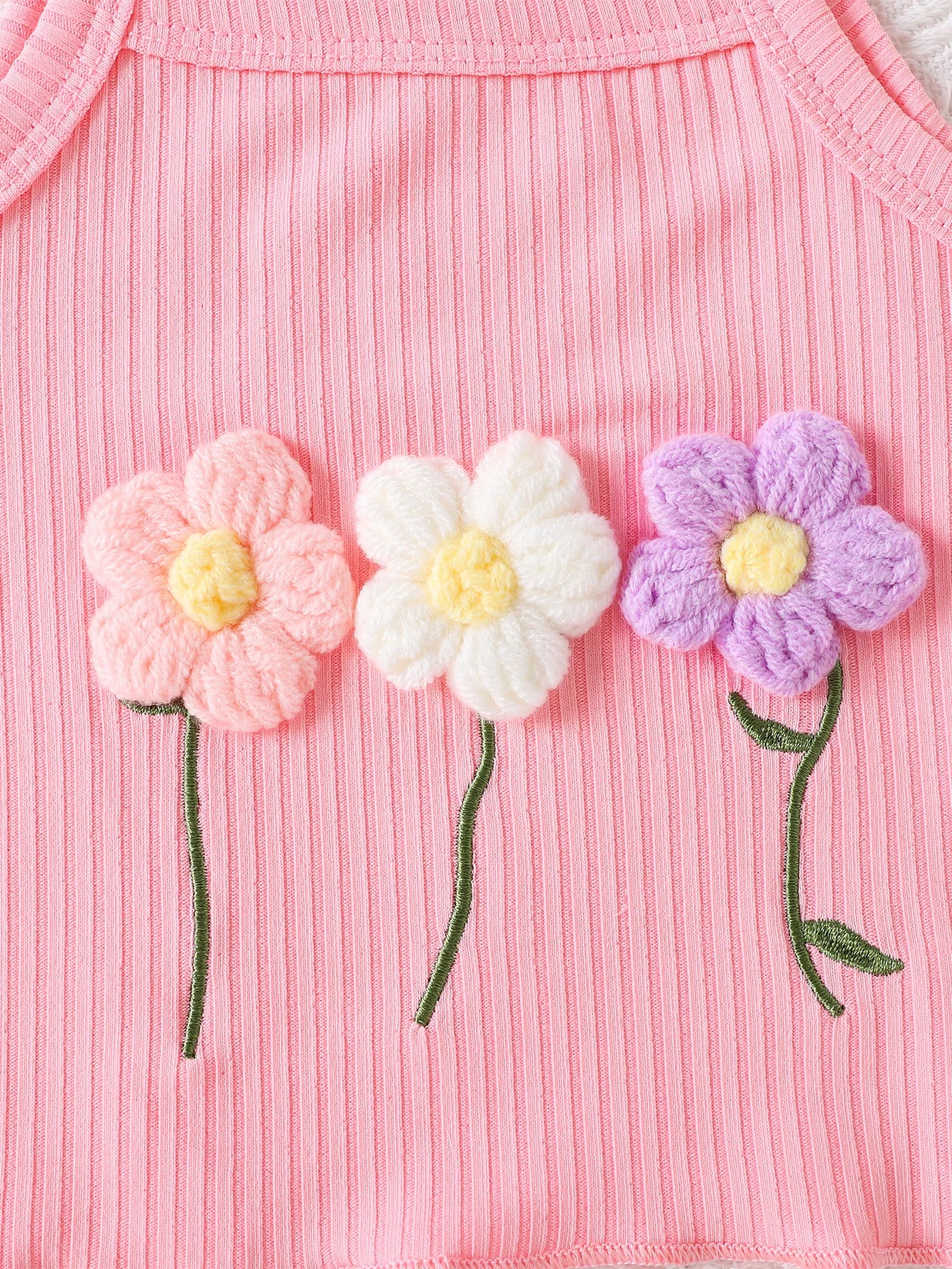 Toddler Girls' 2-Piece Set Pink Ribbed Camisole & Shorts Flower Embellish 1-4Y