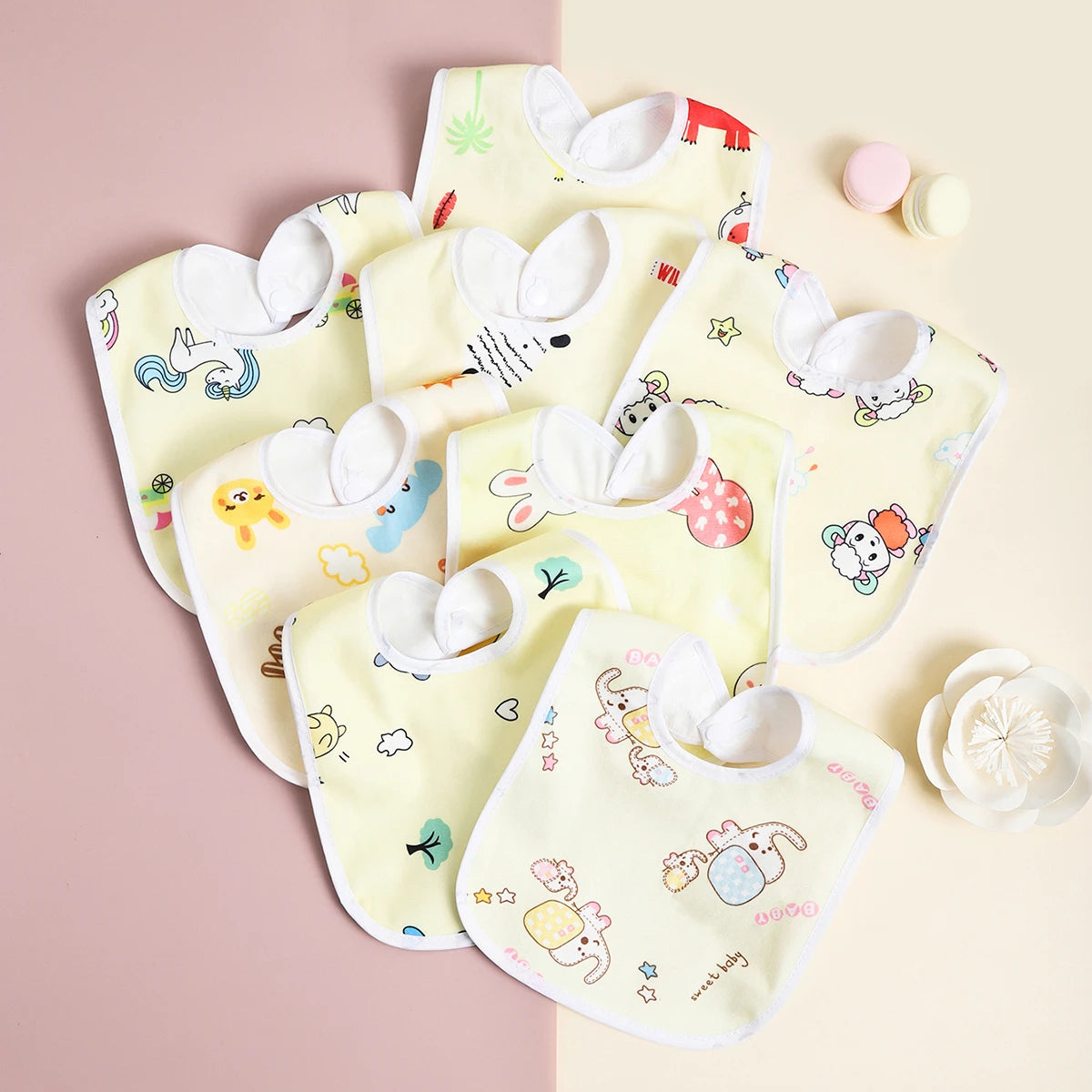 Random 4/6/8/10PCS Baby Bibs Cotton Waterproof Bib Children Feeding Clothes Protection Kids Toddler Scarf for Newborns Boys Girl