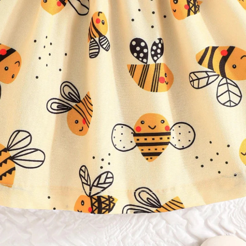 Baby Girl Dress) Summer New Yellow Little Fly Sleeves Cute Bee Children'S Sleeveless Clothes+Bow Headband