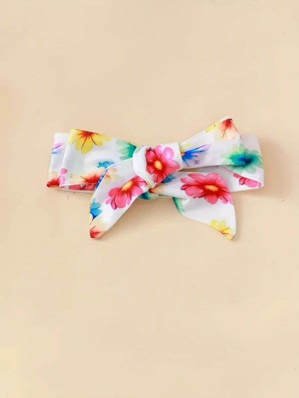 Newborn Baby 3-Piece Outfit Set: Watercolor Elephant Bodysuit + Floral Shorts + Bow Headband - Cute Spring/Summer Clothes