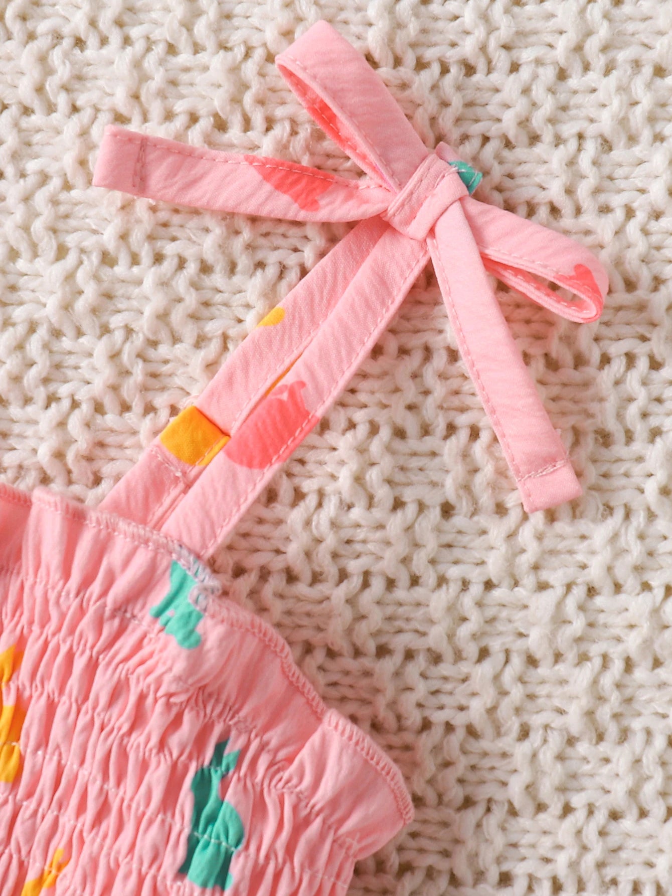 Newborn Baby Girl Rabbit Print Romper Set, Ruffled Sling Bodysuit with Bow Headband, Soft Cotton Summer Outfit for Infant