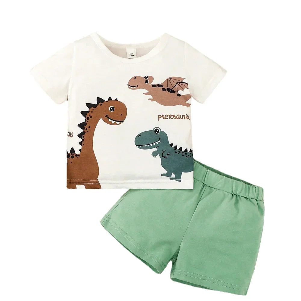 Summer Infant Boy clothes Set Short Sleeve Cartoon Dinosaur Top+Shorts Fashion Sport Handsome Wear for Toddler 0-3 Years