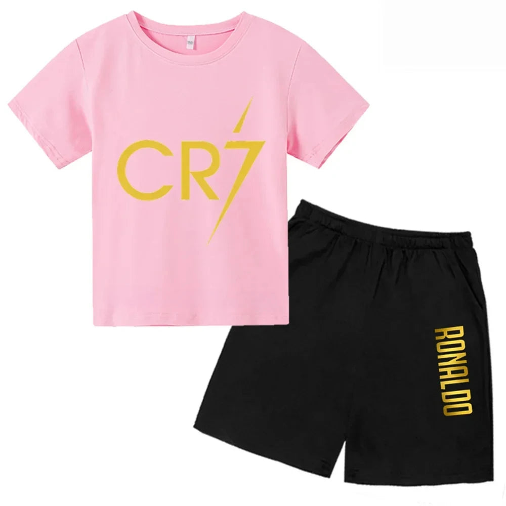 3D kids T-shirt Summer CR7 Star Print Top/Shorts Boys/Girls Preschool 3-13Y Birthday Gift Sunshine Casual Round Neck Sports Set