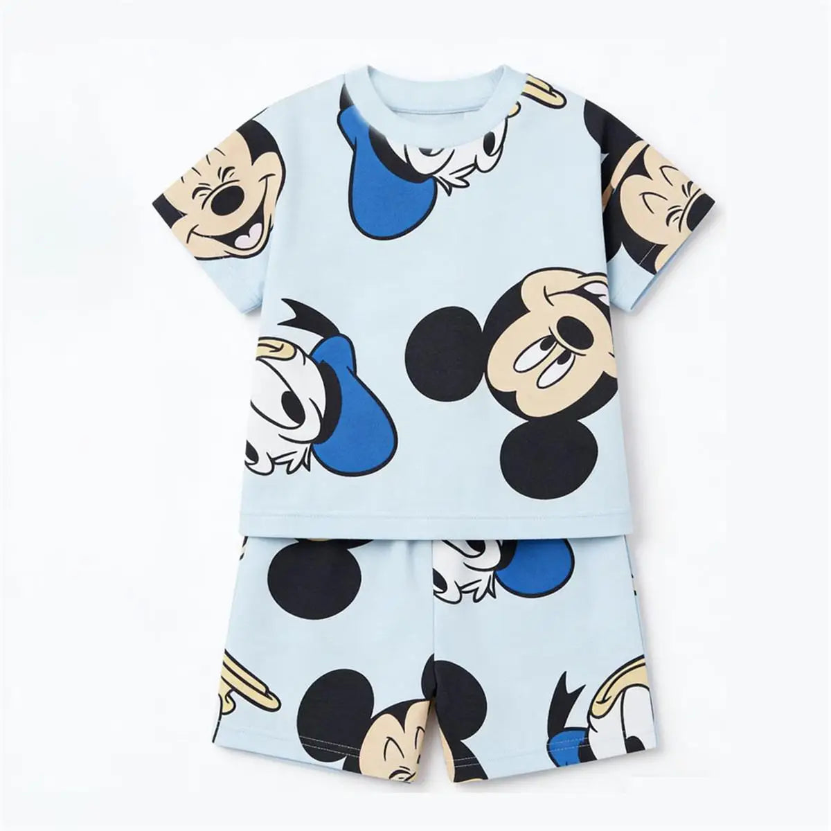 Disney Boys And Girls Suits Full Print Tracksuits Cartoon Tshirt+Shorts 2Piece Set Summer Clothes Lovely Tees Loose Shorts Kids