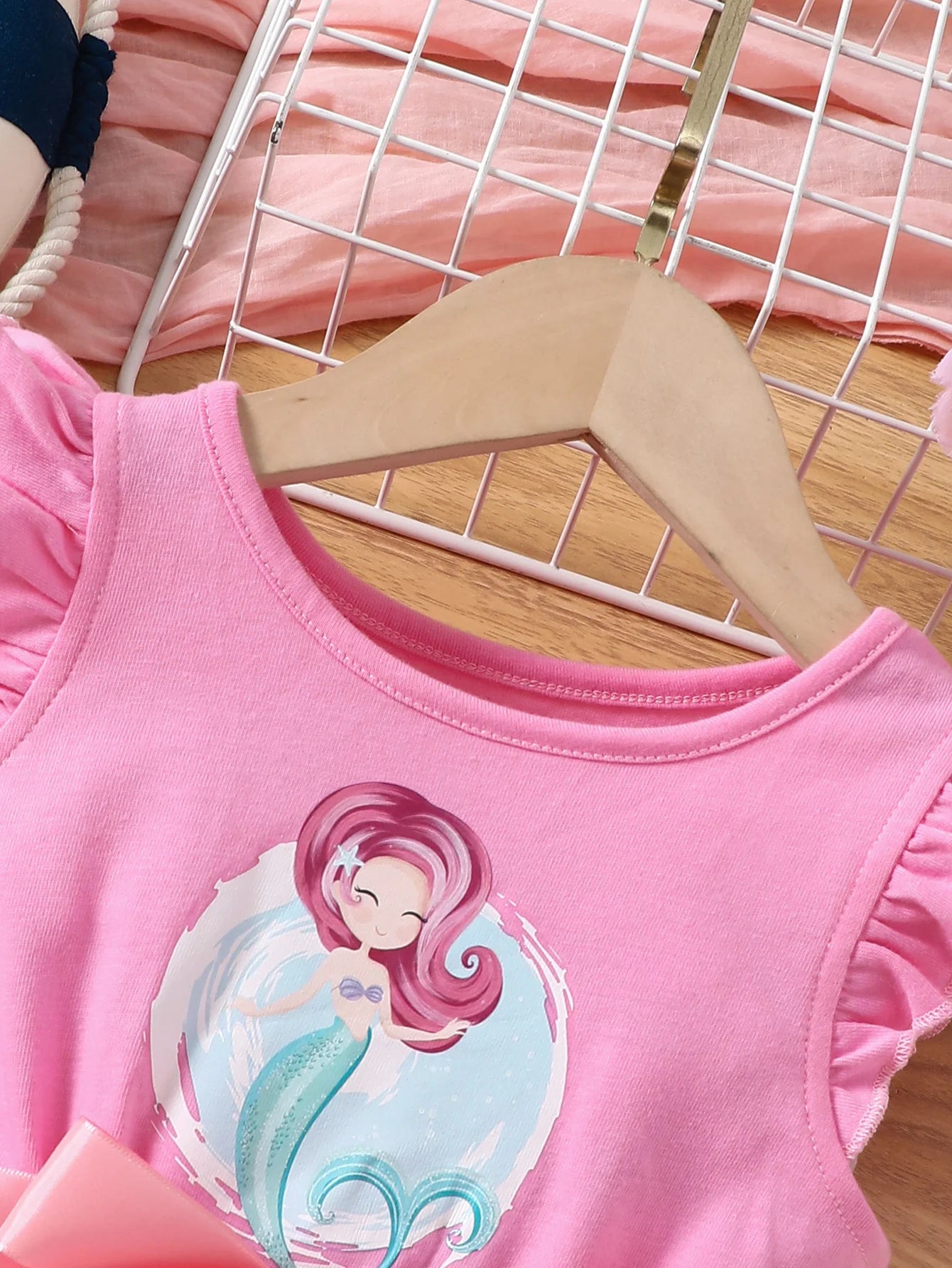Girls' Knitted Round Neck Cartoon Mesh Dress Mermaid Gift