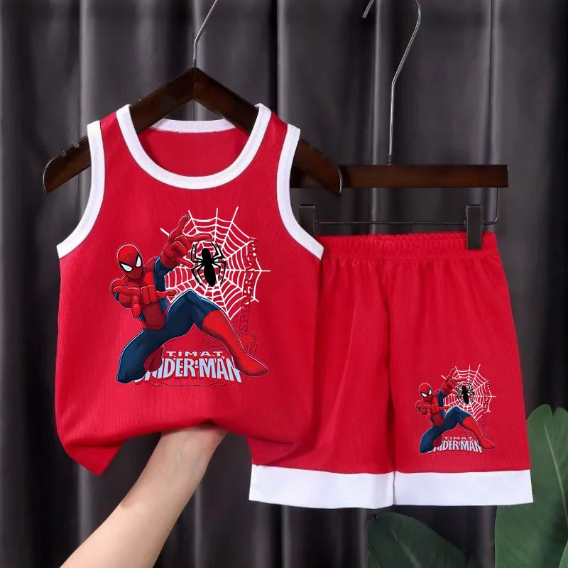 Summer Marvel Breathable Comfy Mesh Boys Basketball Cothes Sets Kids Casual Outfits Child Outdoor Vacation Vest Suit