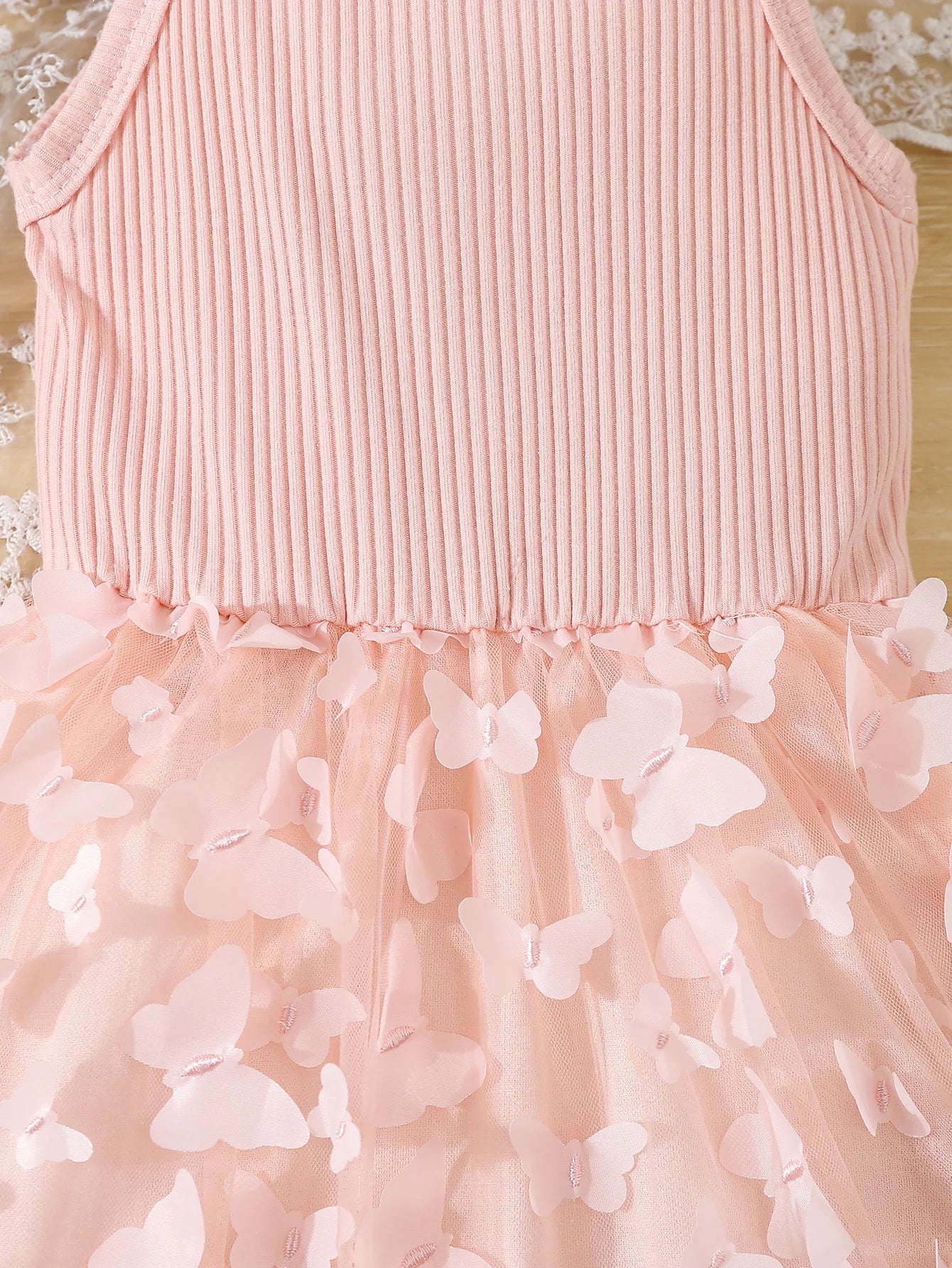Summer Toddler Kids Girl's Clothes Baby's Butterfly Decor Mesh Splicing Cami Dress Elegant Sleeveless Princess Dress