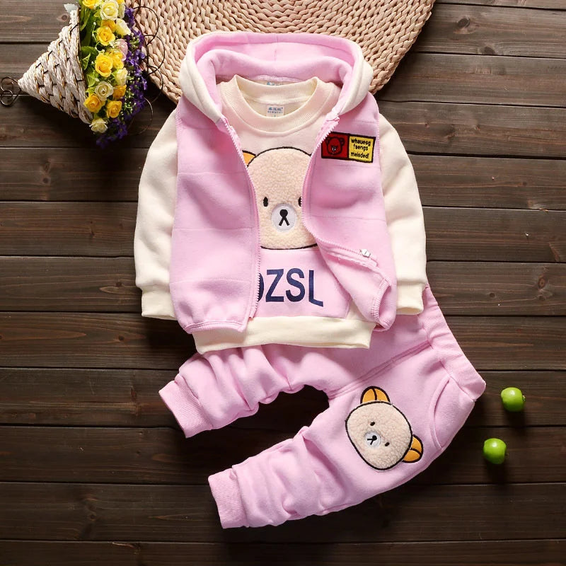 New Clothing Sets Baby Boys Girls Winter Plus Velvet Thick Flannel Fleece Homewear 3Pcs Children Warm Cartoon Sleepwear Suit