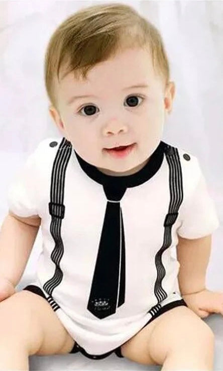 Newborn Baby Clothing Summer Gentleman Rompers 0-12M Infnat Boys Cotton Jumpsuit Male Bebe Body Clothes Tie Print Short Sleeve