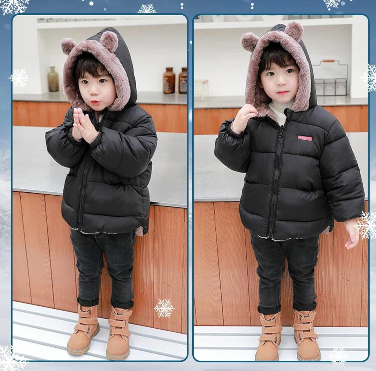 Boys Girls Thick Jackets Winter Kids Padded Fleece Warm Coats Children Hooded Cotton Outerwear Kids Clothes Cashmere Snowsuit