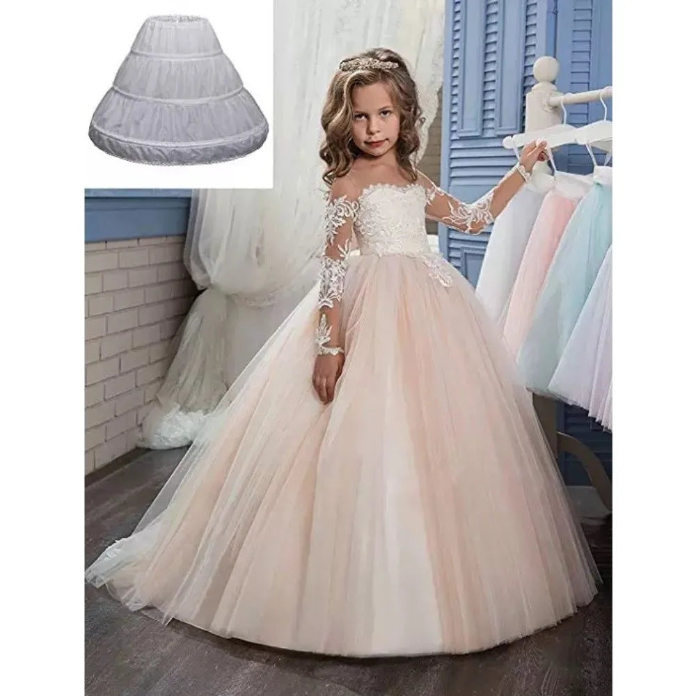 Fashion White Lace Children Skirt Petticoat 3 Hoops Adjustable Princess Skirt Tutu Skirt Steel Ring Crinoline Skirt Kids Girls