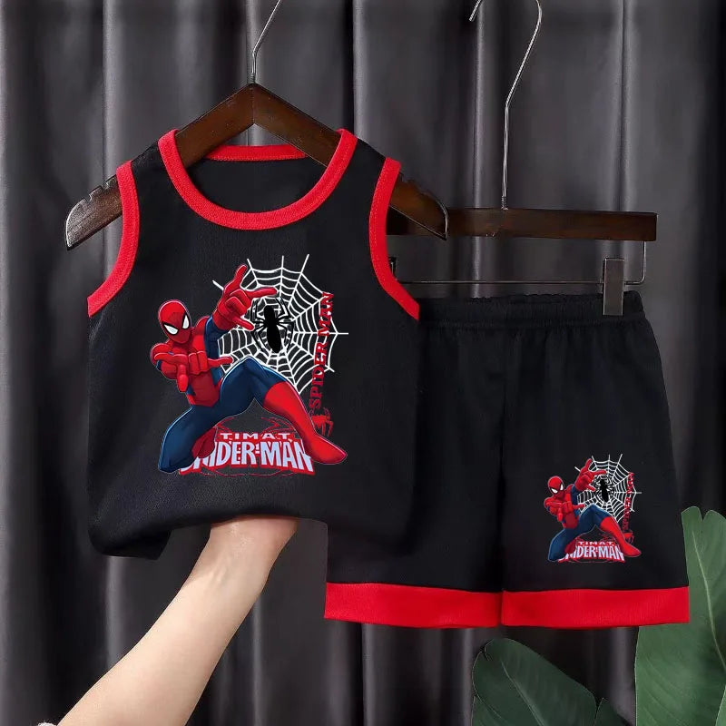 Summer Marvel Breathable Comfy Mesh Boys Basketball Cothes Sets Kids Casual Outfits Child Outdoor Vacation Vest Suit