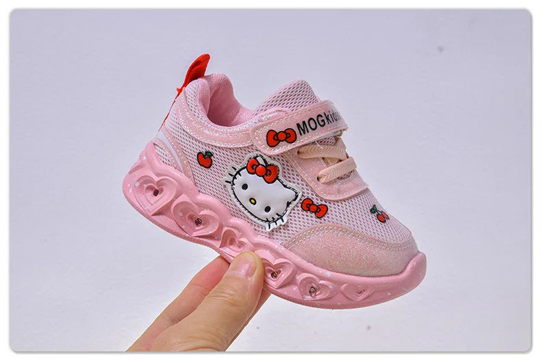 Kids'Casual Shoes Girls Led Light Cartoon PU Leather Fashion Sport Flat Bottom Shoes Breathable White Pink Size 21-30