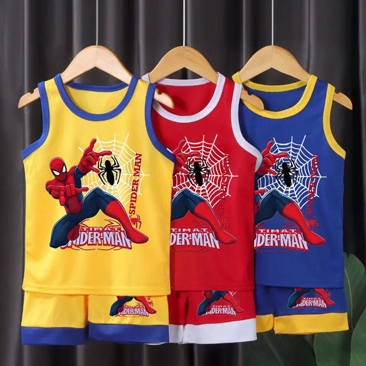 Summer Marvel Breathable Comfy Mesh Boys Basketball Cothes Sets Kids Casual Outfits Child Outdoor Vacation Vest Suit