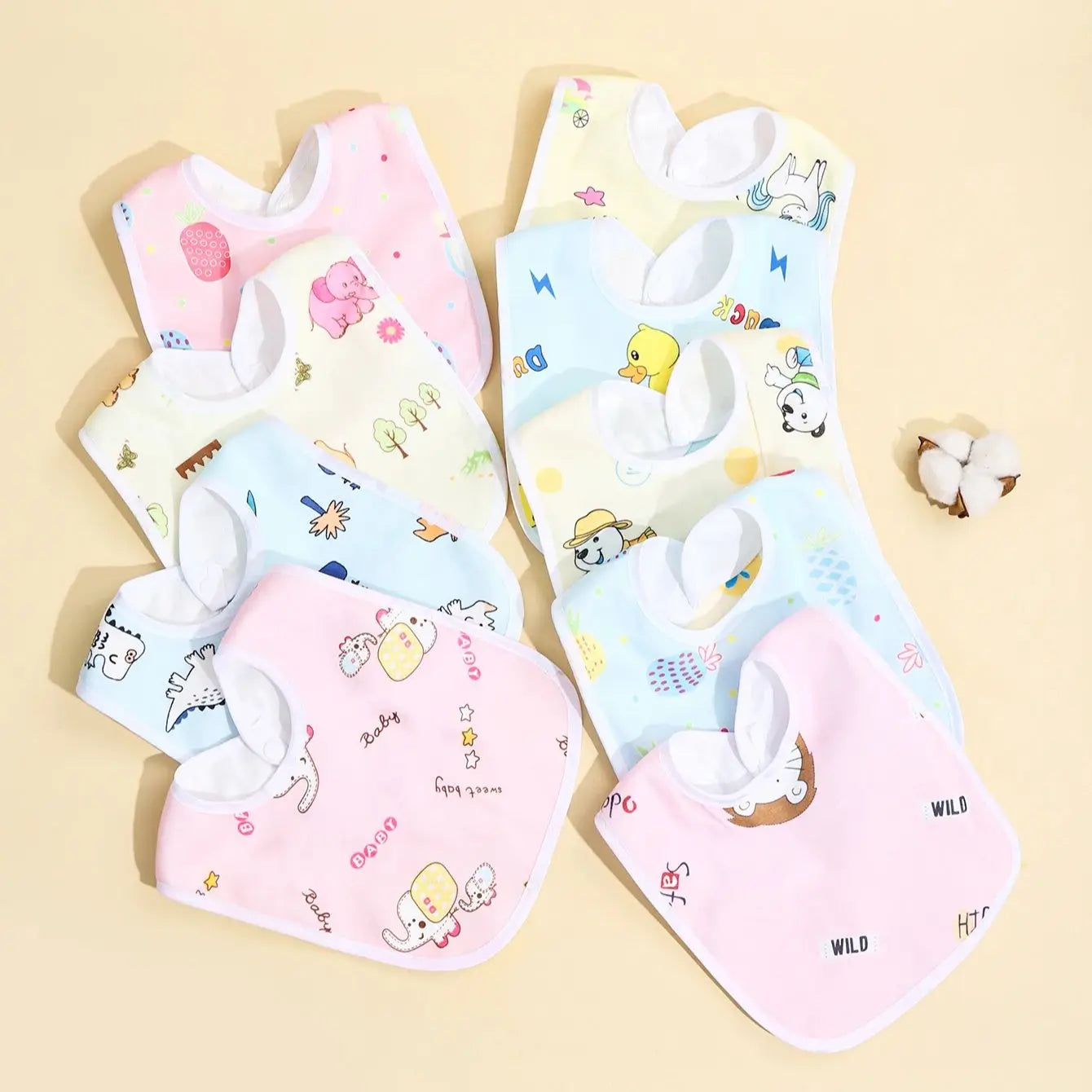 Random 4/6/8/10PCS Baby Bibs Cotton Waterproof Bib Children Feeding Clothes Protection Kids Toddler Scarf for Newborns Boys Girl