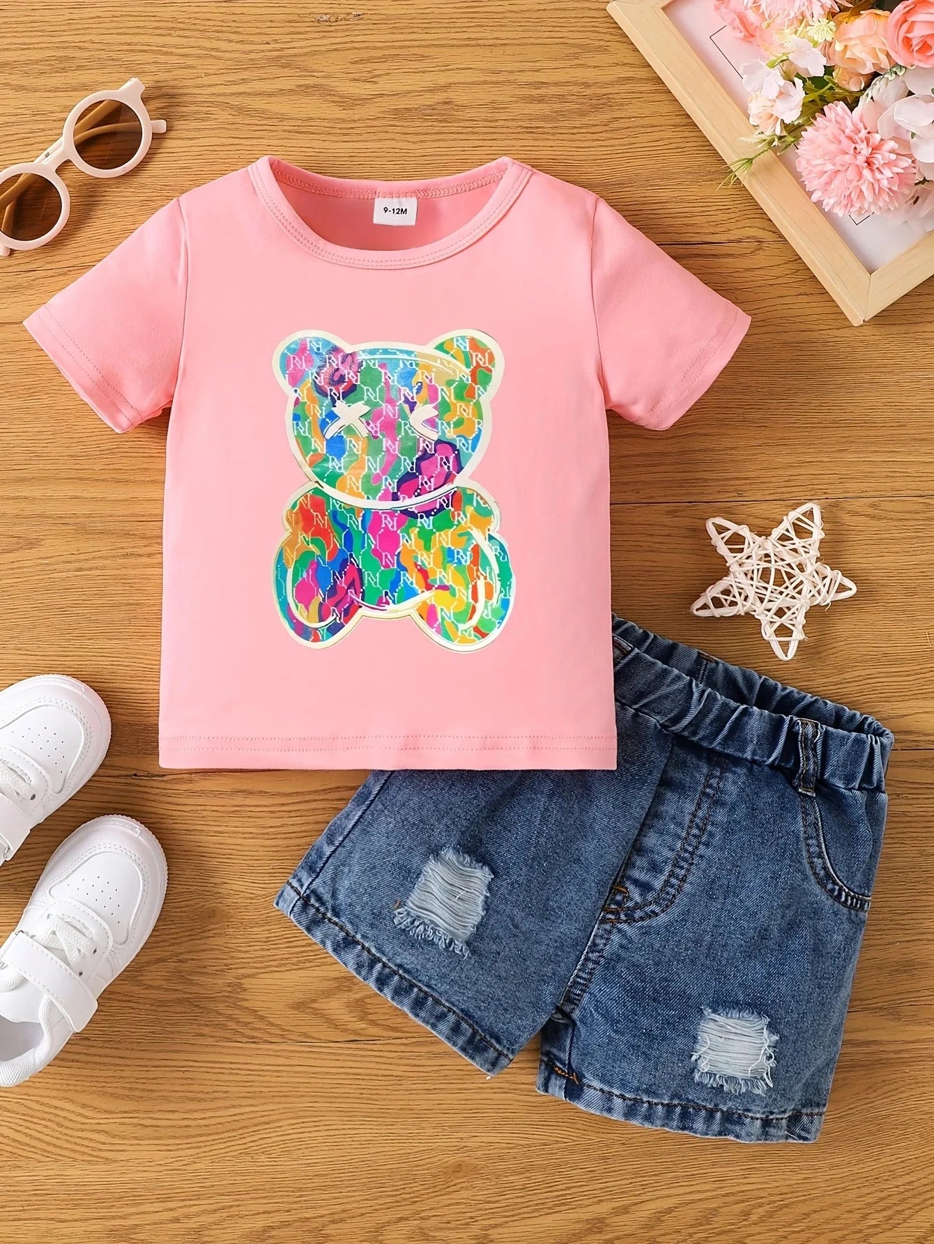 Aby Boys and Girls Summer Hot Painted Round Neck Short-sleeved Top Girls Just T-shirts. Shorts not included