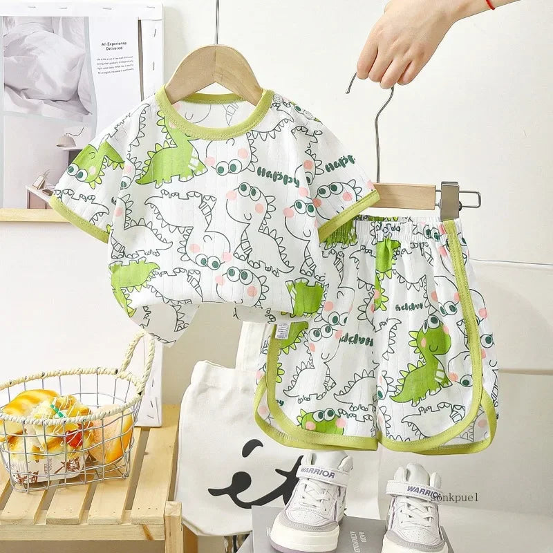 Summer Cotton Baby Children's Clothing Set for Boys and Girls T-shirt and Shorts Toddler Suit