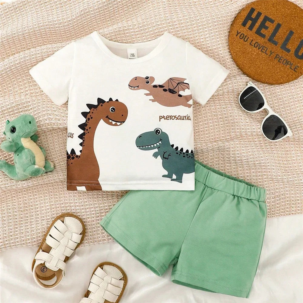 Summer Infant Boy clothes Set Short Sleeve Cartoon Dinosaur Top+Shorts Fashion Sport Handsome Wear for Toddler 0-3 Years