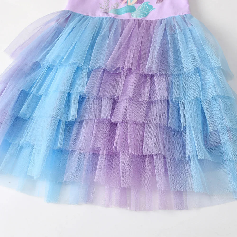 VIKITA Kids Princess Party Daily Summer Tutu Dress Girl Mermaid Purple Costumes Kids Elegant Tulle Mesh Prom Gown 3-10 Yrs