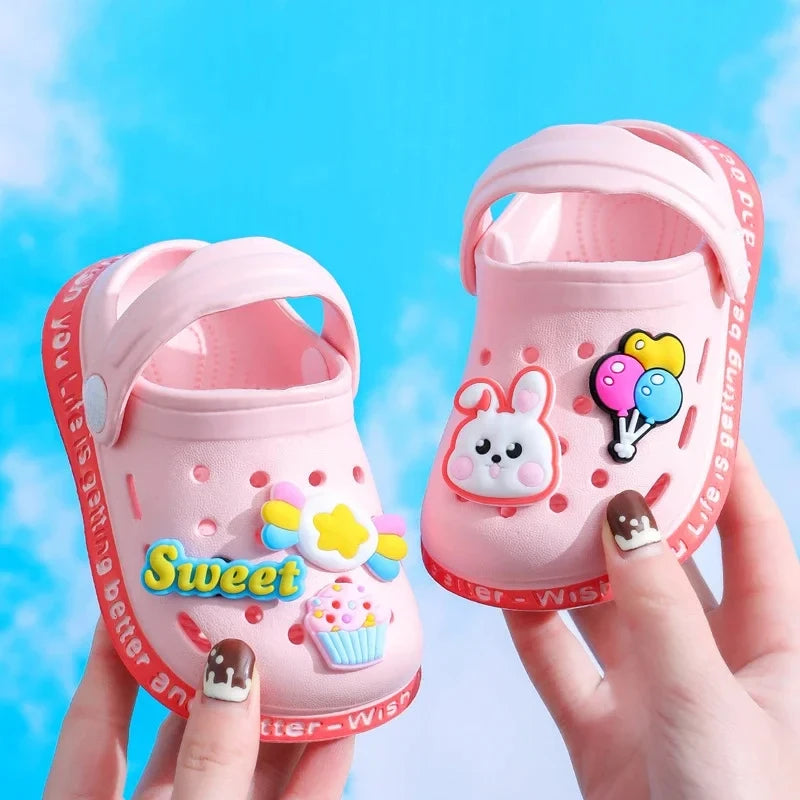 Summer Kids Sandals Hole Children's Shoes Slippers Soft Anti-Skid Cartoon DIY Design Hole Baby Shoes Sandy Beach For Boys Girls