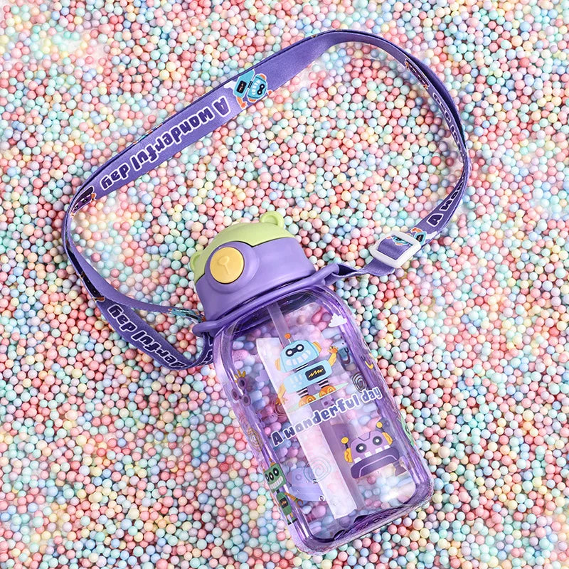 Kids 1PC Water Sippy Cup Kids Water Bottle with Straw and Handle Portable Drinking Bottle Cup Children