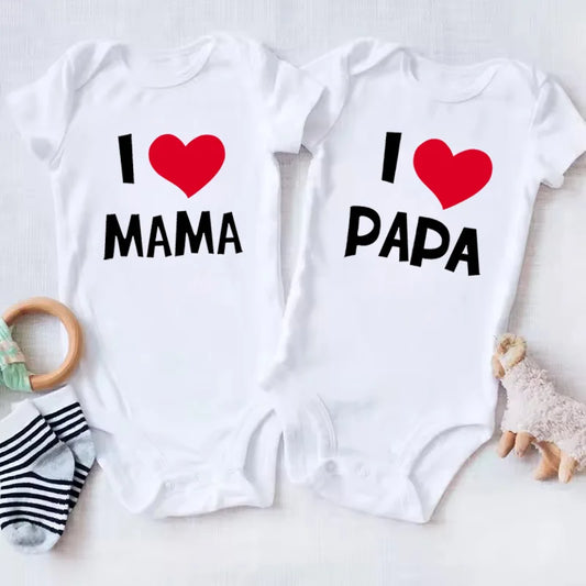 I Love Mama & Papa Funny Baby Romper T-shirt Crawling Clothes Triangle Onesies Newborn Baby Clothes Onesies for Babies