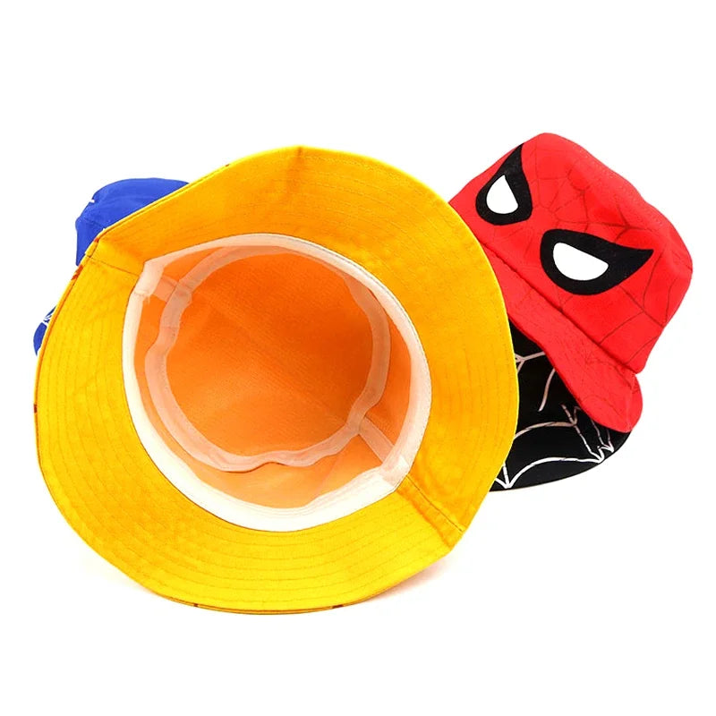 Cosplay Cartoon Spider Bucket Hat for Boy Girl Autumn Baby Fisherman Hat Red Blue  Panama Children Cotton Sun Cap 3-8Y