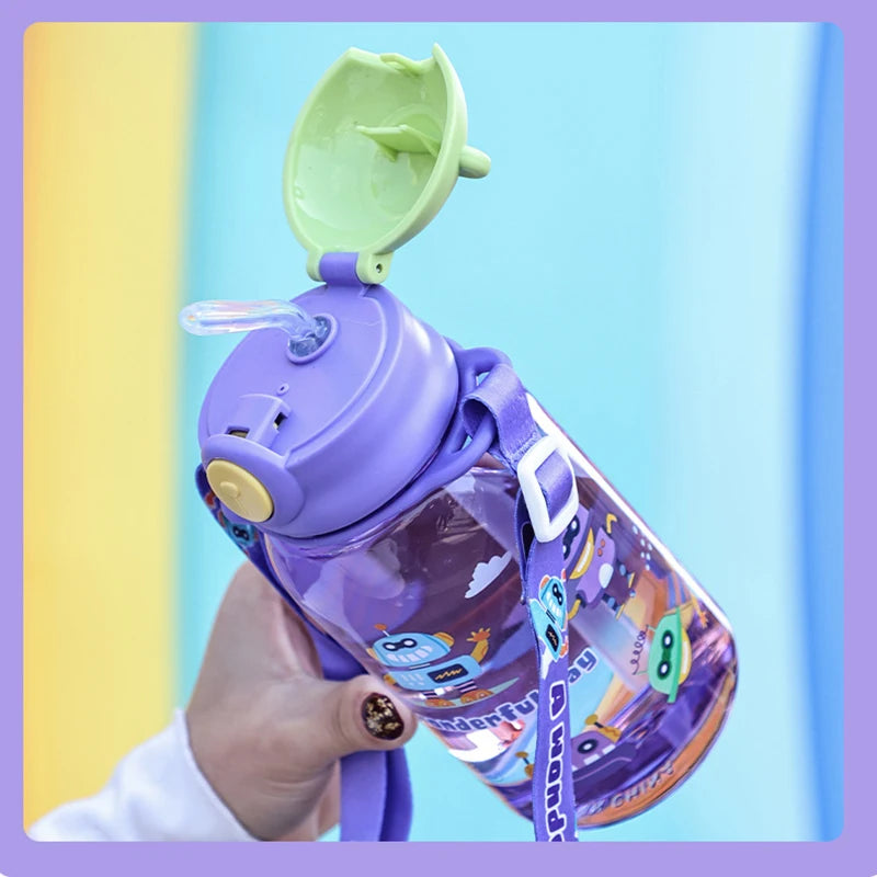 Kids 1PC Water Sippy Cup Kids Water Bottle with Straw and Handle Portable Drinking Bottle Cup Children