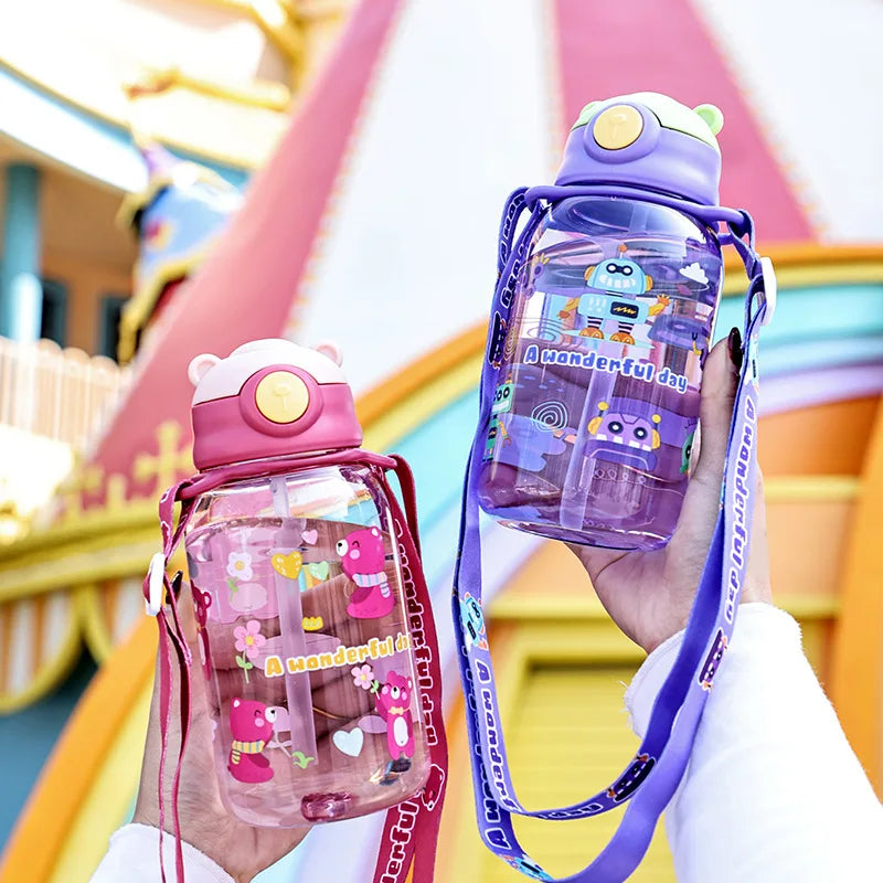 Kids 1PC Water Sippy Cup Kids Water Bottle with Straw and Handle Portable Drinking Bottle Cup Children