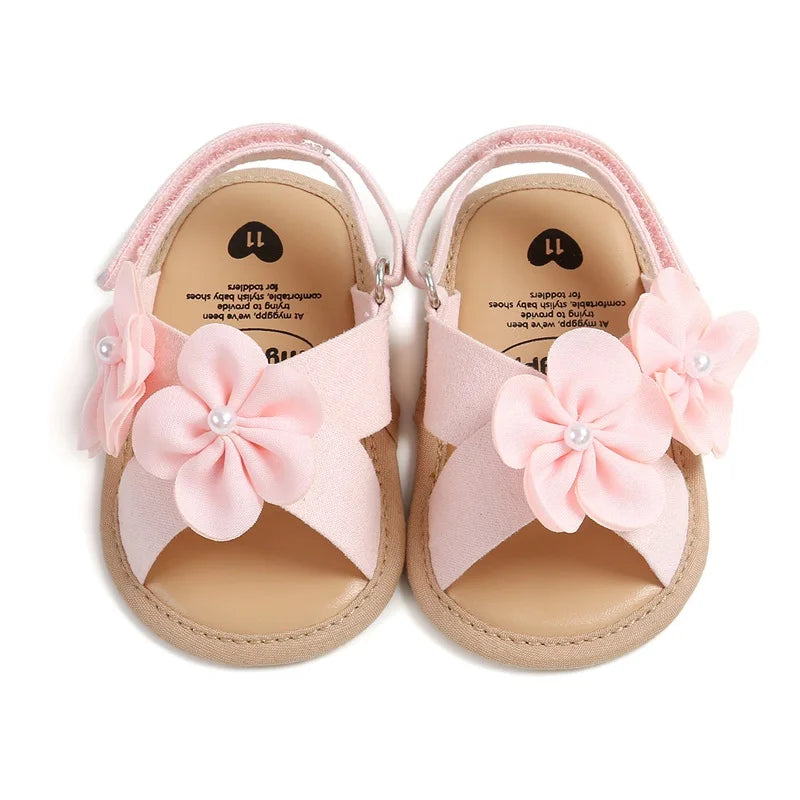 Baby Girls Summer Sandals Cute 3D Flower Decors Non-Slip Flat Sole Shoes Infants Newborn First Walker Shoes