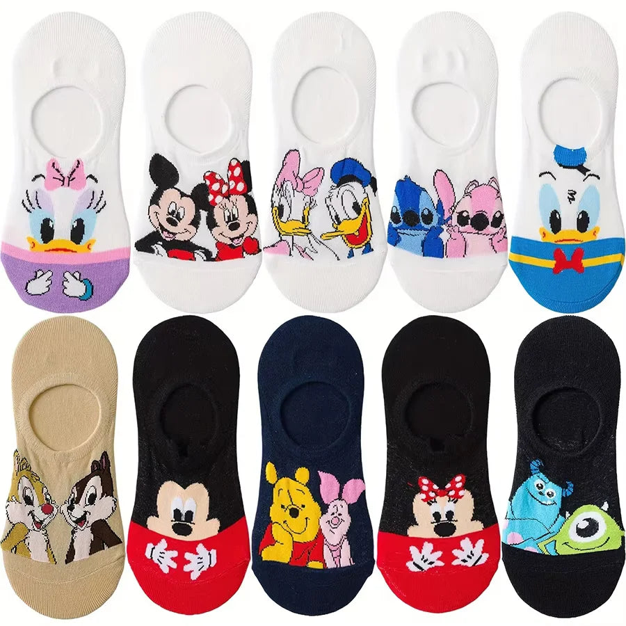 Disney Unisex Cartoon Anime 10Pairs Socks Funny Casual Short Boat Socks