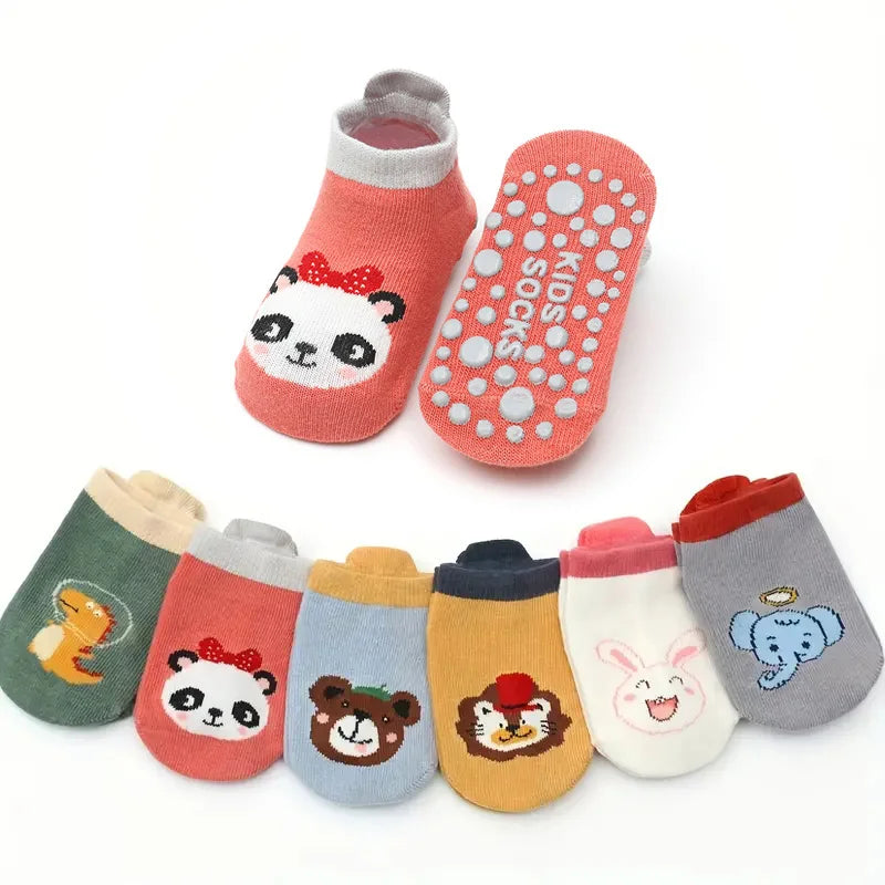 Kids 6 Pairs Cotton Socks Cute Cartoon Animal Pattern Comfy Breathable Baby Non-slip Floor Socks