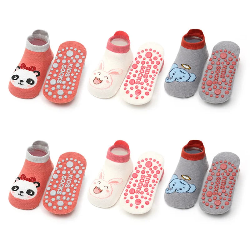 Kids 6 Pairs Cotton Socks Cute Cartoon Animal Pattern Comfy Breathable Baby Non-slip Floor Socks