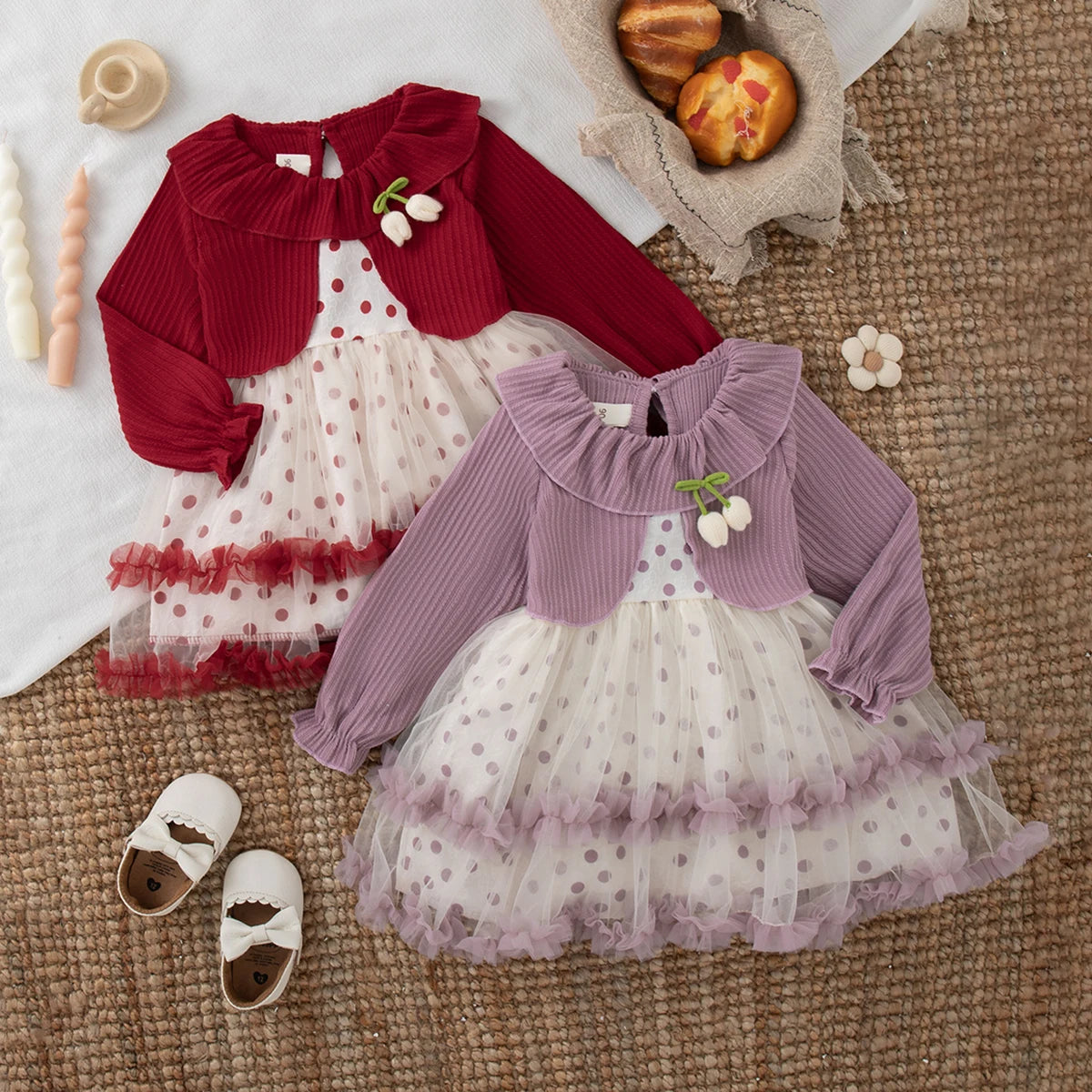 Autumn New Christmas Party Baby Girl Dress, Cute Polka Dot Children'S Clothing Suitable For Babies Aged 6 Months To 3 Years Old