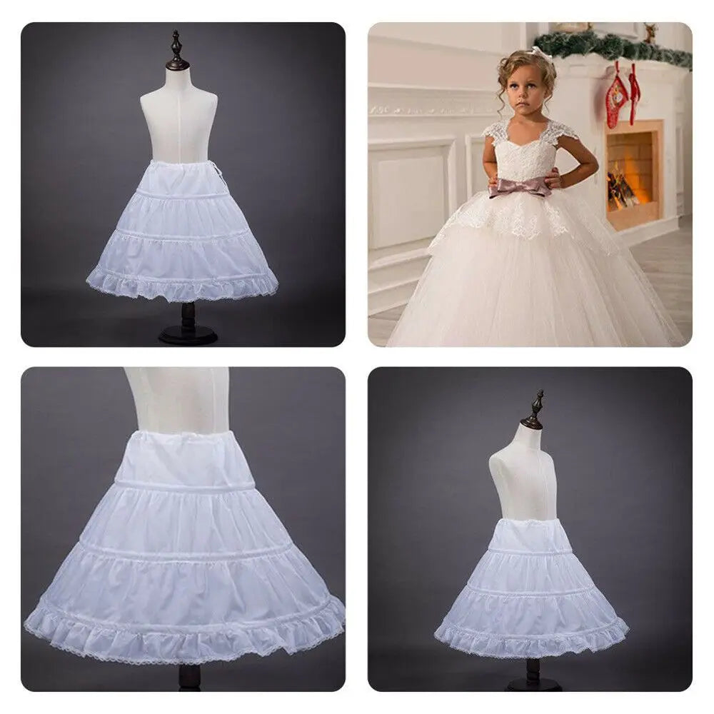 Fashion White Lace Children Skirt Petticoat 3 Hoops Adjustable Princess Skirt Tutu Skirt Steel Ring Crinoline Skirt Kids Girls