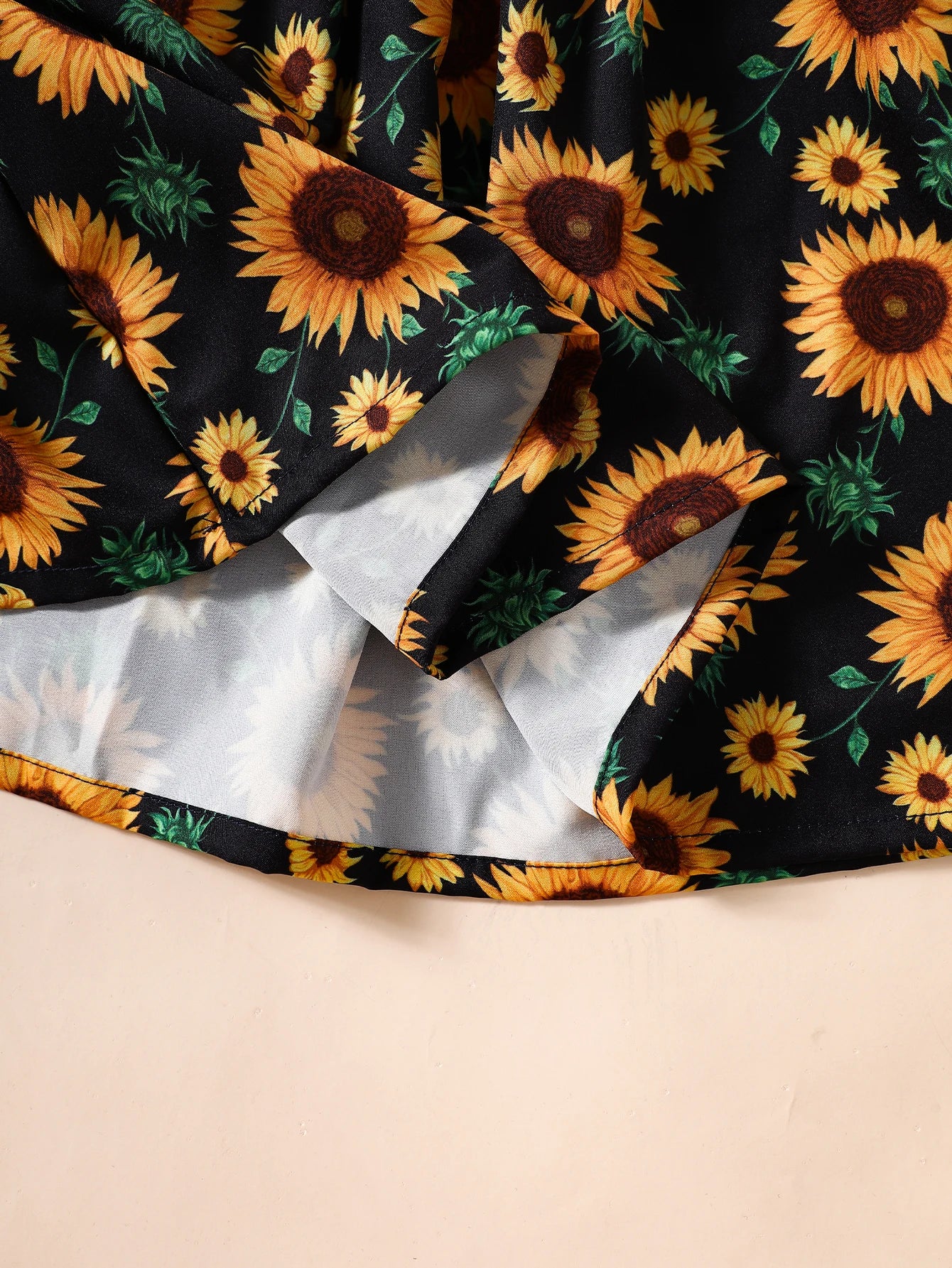 Girls' Spring and Summer Casual Fashion Knitted Suspender Dress with Bow and Sunflower Flowers
