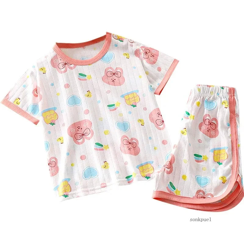 Summer Cotton Baby Children's Clothing Set for Boys and Girls T-shirt and Shorts Toddler Suit