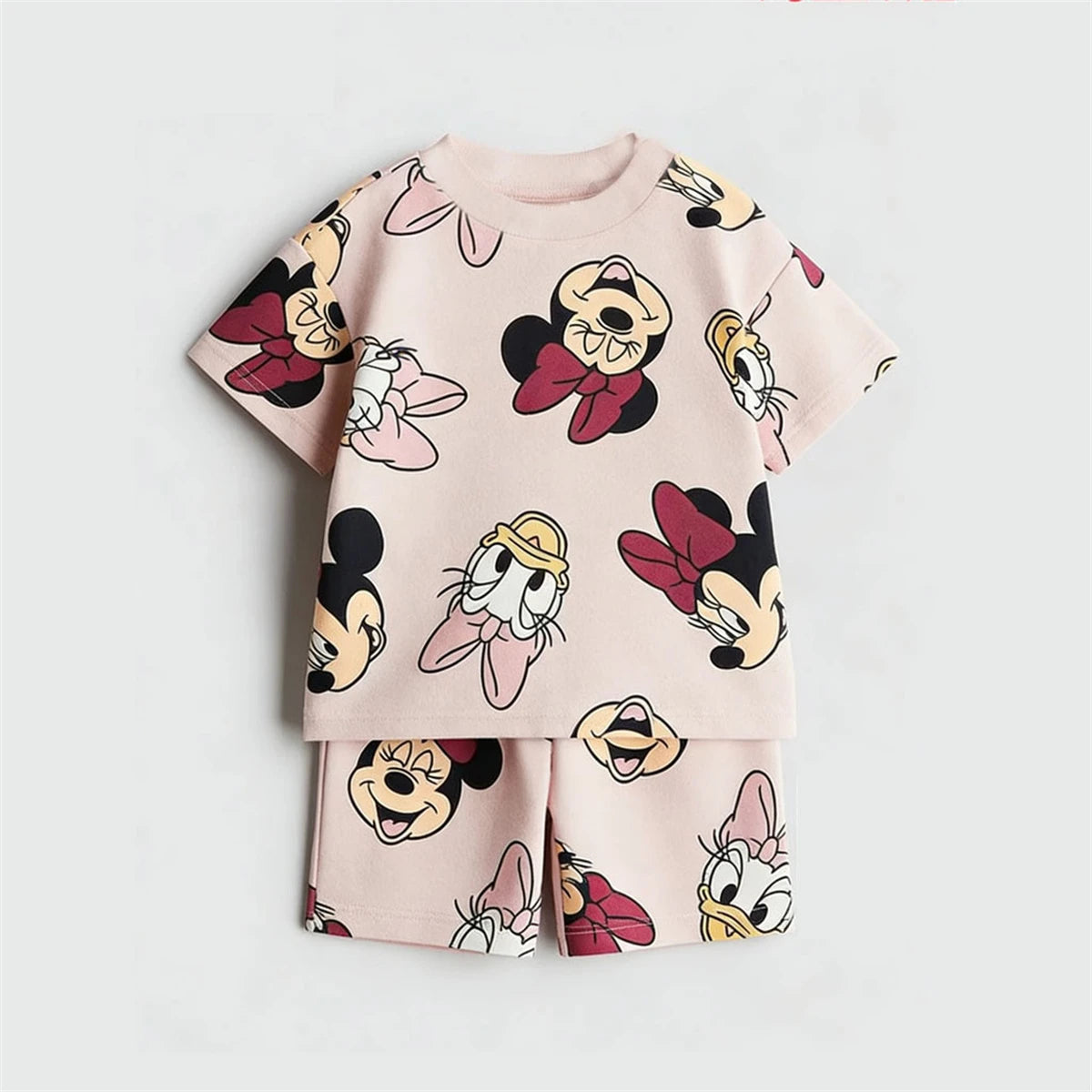 Disney Boys And Girls Suits Full Print Tracksuits Cartoon Tshirt+Shorts 2Piece Set Summer Clothes Lovely Tees Loose Shorts Kids