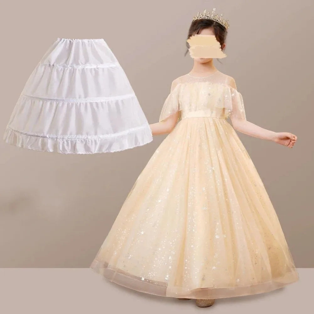 Fashion White Lace Children Skirt Petticoat 3 Hoops Adjustable Princess Skirt Tutu Skirt Steel Ring Crinoline Skirt Kids Girls