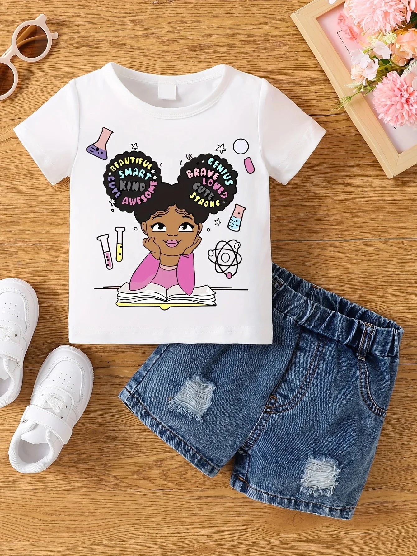 Aby Boys and Girls Summer Hot Painted Round Neck Short-sleeved Top Girls Just T-shirts. Shorts not included