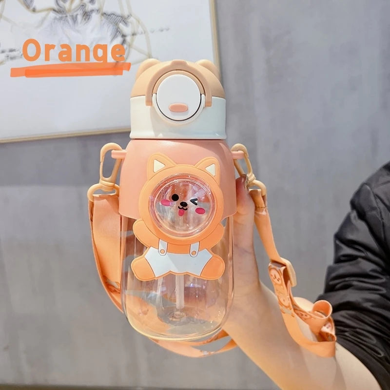 660ml Portable Cartoon Animal Leak-proof Water Bottle Safety Lock Cute Straw Cup Kids Drinking Jug For Outdoor Camping Travel