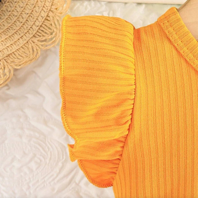 Baby Girl Dress) Summer New Yellow Little Fly Sleeves Cute Bee Children'S Sleeveless Clothes+Bow Headband