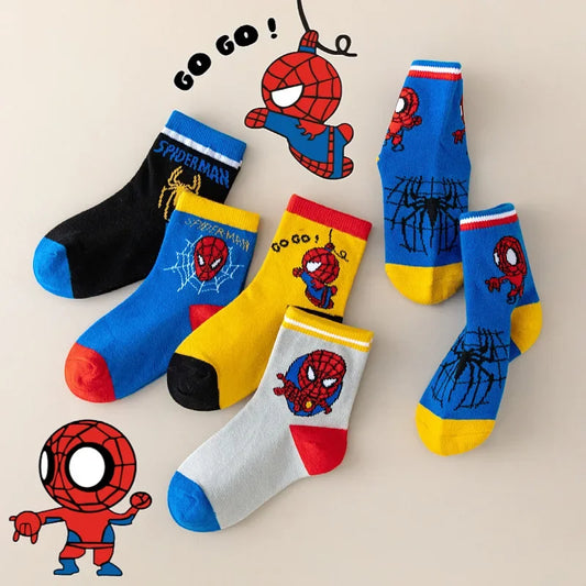 MARVEL Spiderman 5 Pairs Children's Socks Kawaii Soft Anime Socks Kids Boys Socks MiddleTube Cartoon Baby Socks 1-12 Y