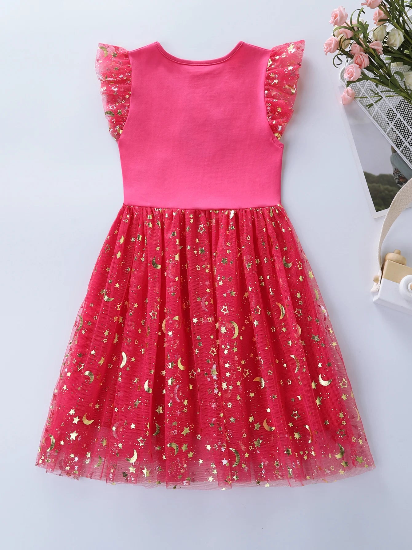 Summer New Girl's Cotton Unicorn Embroidered Mesh Spliced Sleeveless Dress SH1701