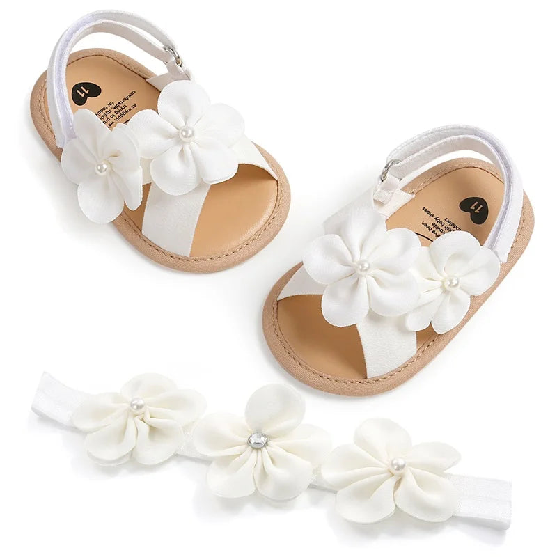 Baby Girls Summer Sandals Cute 3D Flower Decors Non-Slip Flat Sole Shoes Infants Newborn First Walker Shoes