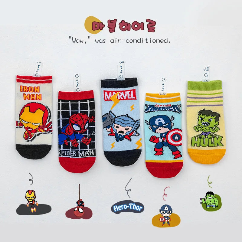 Spiderman 5 Pairs Children Socks Anime Kids Boys Short Sock Kawaii Child Cartoon Baby Summer Spring Boat Socks Kids Gift 1-12Y