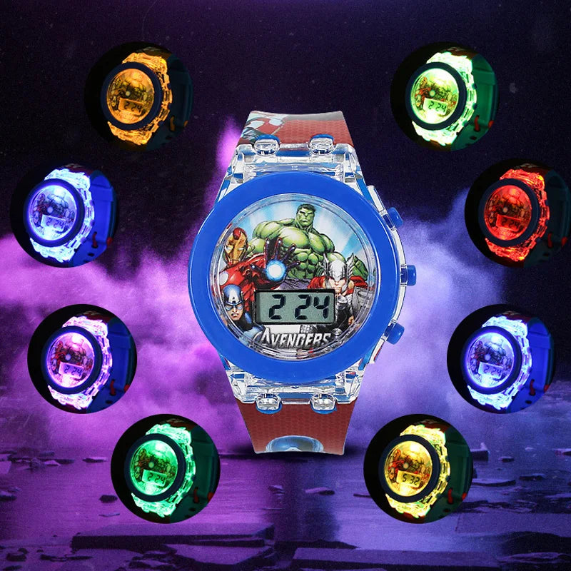 Flash Light Frozen Mickey Kids Watches For Girls Cartoon Spiderman Children Watch Boys School Student Digitel Clock Gifts